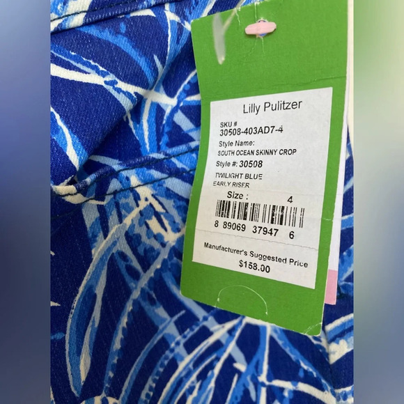Lilly Pulitzer Twilight Blue Leaf Print denim Pants size 4 - Picture 6 of 7
